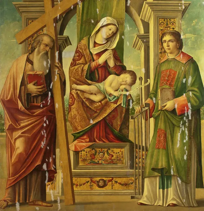 Framed Print : Madonna and Child with St Andrew and St Lawrence. Creator: Niccolò Rondinelli Framed Print : Madonna and Child with St Andrew and St Lawrence. Creator: Niccolò Rondinelli