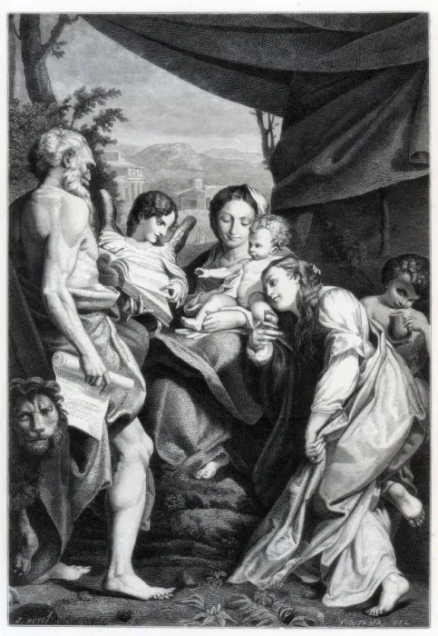 Framed Print : Madonna and Child with St Jerome and Mary Magdalen (The Day), 1525-1528 (1870) Framed Print : Madonna and Child with St Jerome and Mary Magdalen (The Day), 1525-1528 (1870)