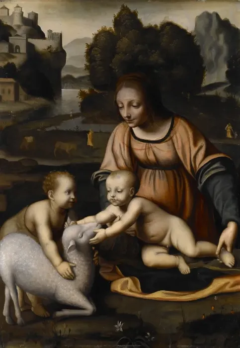 Framed Print : Madonna and Child with St John the Baptist and the Lamb, about 1525 or after. Creator: Bernardino Luini Framed Print : Madonna and Child with St John the Baptist and the Lamb, about 1525 or after. Creator: Bernardino Luini