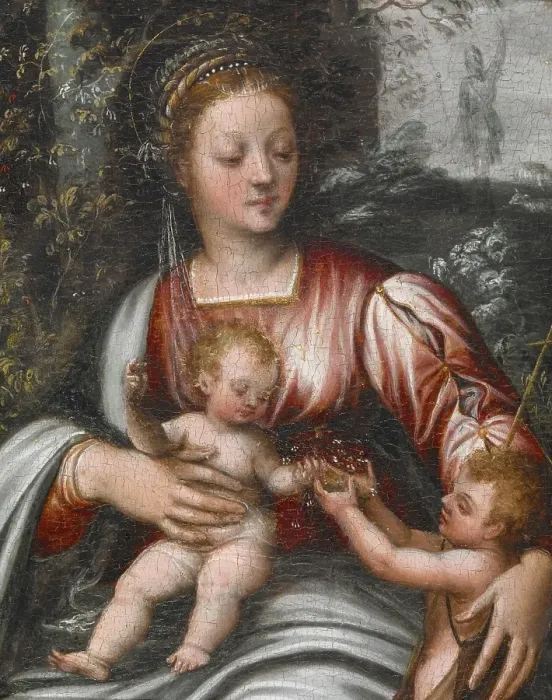 Framed Print : Madonna and Child with St John the Baptist, probably early 1600s. Creator: Scarsellino Framed Print : Madonna and Child with St John the Baptist, probably early 1600s. Creator: Scarsellino