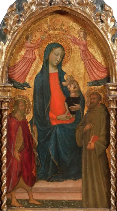 Framed Print : Madonna and Child with St John the Baptist and St Francis, early-mid 15th century. Creator: Masolino da Panicale Framed Print : Madonna and Child with St John the Baptist and St Francis, early-mid 15th century. Creator: Masolino da Panicale