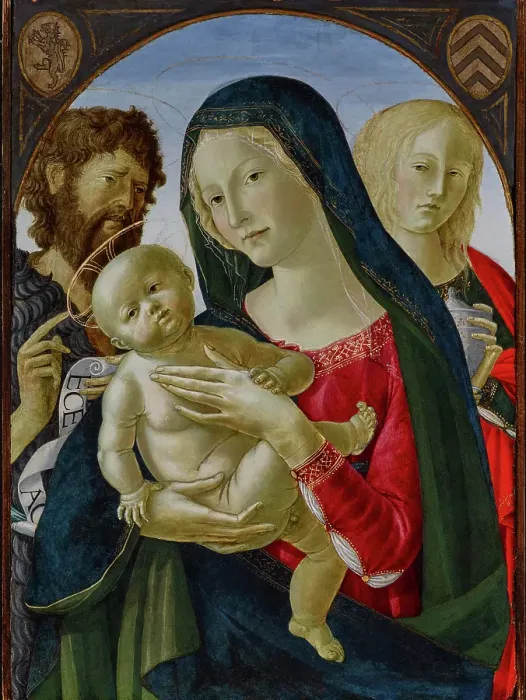 Framed Print : Madonna and Child with St John the Baptist and St Mary Magdalene, mid-1490s. Creator: Neroccio de Landi Framed Print : Madonna and Child with St John the Baptist and St Mary Magdalene, mid-1490s. Creator: Neroccio de Landi