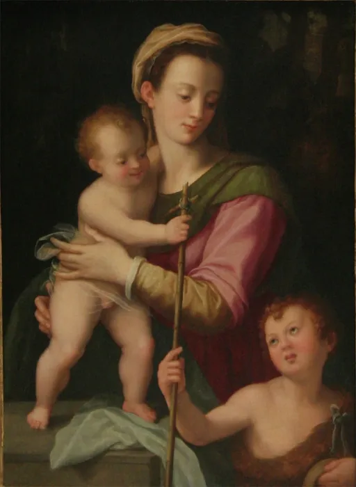 Framed Print : Madonna and Child with St. John, early 16th century. Creator: Andrea del Brescianino Framed Print : Madonna and Child with St. John, early 16th century. Creator: Andrea del Brescianino