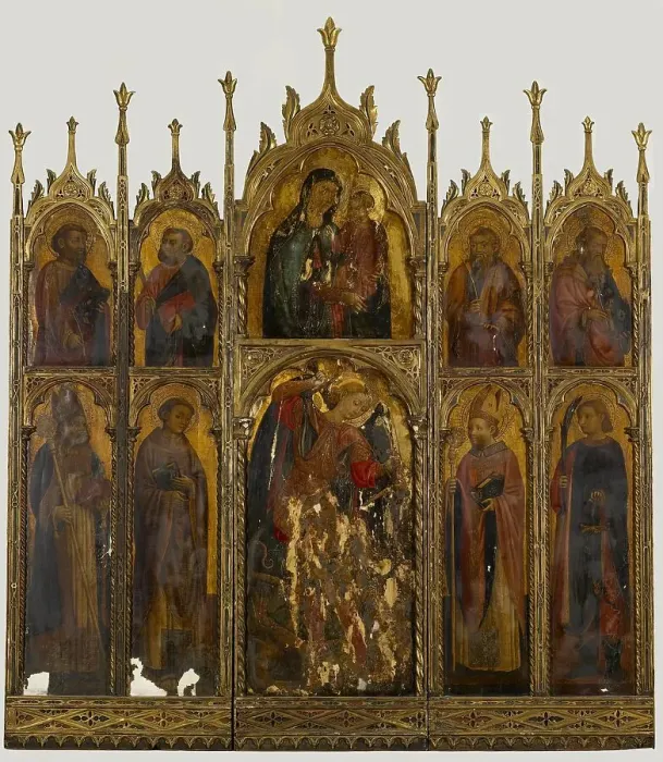 Framed Print : Madonna and Child with St. Michael and Other Saints, c1440. Creator: Antonio Vivarini Framed Print : Madonna and Child with St. Michael and Other Saints, c1440. Creator: Antonio Vivarini