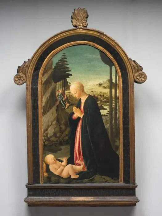 Framed Print : Madonna and Child with Tobias and the Angel Raphael, c. 1470. Creator: Francesco Botticini Framed Print : Madonna and Child with Tobias and the Angel Raphael, c. 1470. Creator: Francesco Botticini