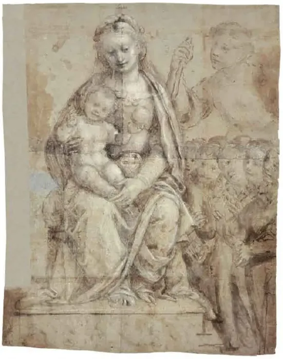 Framed Print : Madonna and Child, a Warrior Saint (Michael?), and a Group of Worshippers, 1565 / 70. Creator: Bernardino Lanino Framed Print : Madonna and Child, a Warrior Saint (Michael?), and a Group of Worshippers, 1565 / 70. Creator: Bernardino Lanino
