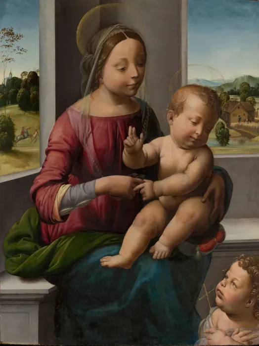 Framed Print : Madonna and Child with the Young Saint John the Baptist, ca. 1497. Creator: Fra Bartolomeo Framed Print : Madonna and Child with the Young Saint John the Baptist, ca. 1497. Creator: Fra Bartolomeo