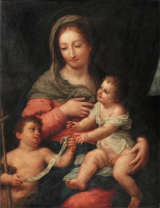 Framed Print : Madonna and Child with the Young Saint John the Baptist, probably late 18th century. Creator: Manner of Carlo Maratta (1625-1713) Framed Print : Madonna and Child with the Young Saint John the Baptist, probably late 18th century. Creator: Manner of Carlo Maratta (1625-1713)