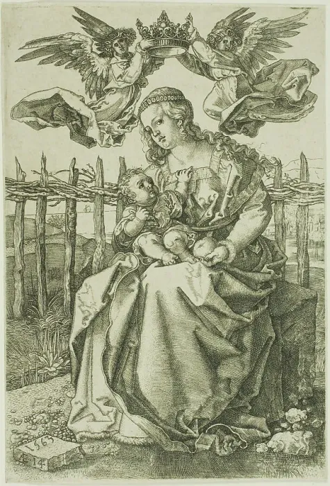 Framed Print : Madonna Crowned by Two Angels, 1563. Creator: Jan Wierix Framed Print : Madonna Crowned by Two Angels, 1563. Creator: Jan Wierix