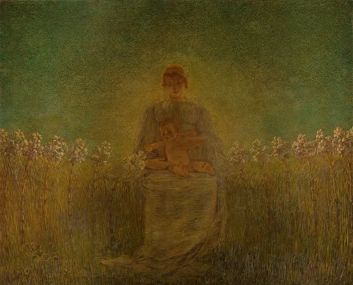 Framed Print : Madonna dei gigli (Madonna of the lilies), 1893-1894. Creator: Previati, Gaetano (1852-1920) Framed Print : Madonna dei gigli (Madonna of the lilies), 1893-1894. Creator: Previati, Gaetano (1852-1920)