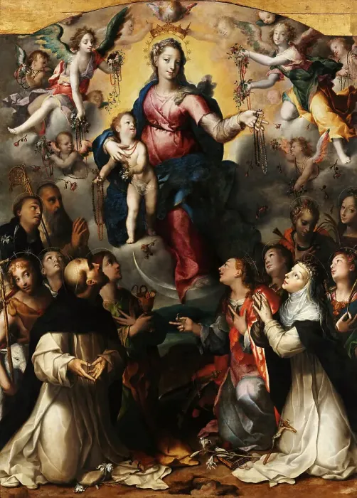 Framed Print : Madonna del Rosario (Madonna of the Rosary), 1578. Creator: Hendricksz (d'Errico), Dirck (Teodoro) (1544-1618) Framed Print : Madonna del Rosario (Madonna of the Rosary), 1578. Creator: Hendricksz (d'Errico), Dirck (Teodoro) (1544-1618)