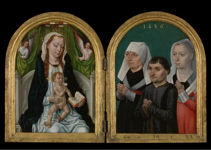 Framed Print : Madonna with Three Donors, 1486. Creator: Master of the Saint Ursula Legend Framed Print : Madonna with Three Donors, 1486. Creator: Master of the Saint Ursula Legend