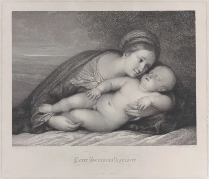 Framed Print : The Madonna embracing the sleeping Christ child, 1797. Creator: Raphael Morghen Framed Print : The Madonna embracing the sleeping Christ child, 1797. Creator: Raphael Morghen
