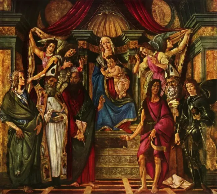 Framed Print : Madonna Enthroned with Six Saints, 1483, (1937). Creator: Sandro Botticelli Framed Print : Madonna Enthroned with Six Saints, 1483, (1937). Creator: Sandro Botticelli