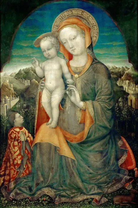 Framed Print : The Madonna of Humility Adored by Lionello d Este, ca 1445. Creator: Bellini, Jacopo (c Framed Print : The Madonna of Humility Adored by Lionello d Este, ca 1445. Creator: Bellini, Jacopo (c