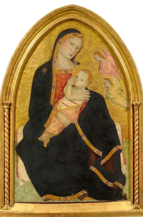 Framed Print : Madonna of Humility and two angels, Second Half of 14th cen.. Creator: Giovanni del Biondo (active 1356-1399) Framed Print : Madonna of Humility and two angels, Second Half of 14th cen.. Creator: Giovanni del Biondo (active 1356-1399)