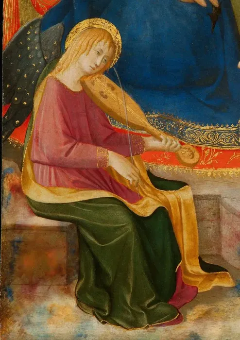 Framed Print : Madonna of Humility with Two Musician Angels. Detail: Musician Angel, c1450 Framed Print : Madonna of Humility with Two Musician Angels. Detail: Musician Angel, c1450