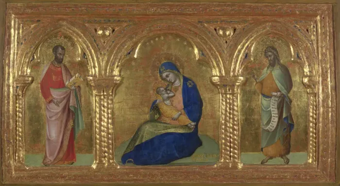 Framed Print : The Madonna of Humility with Saints Mark and John, 1365-1370 Framed Print : The Madonna of Humility with Saints Mark and John, 1365-1370