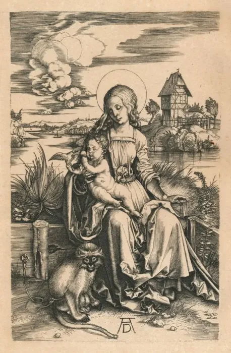 Framed Print : The Madonna with the Monkey, c1498, (1906). Artist: Albrecht Durer Framed Print : The Madonna with the Monkey, c1498, (1906). Artist: Albrecht Durer