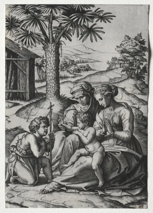 Framed Print : Madonna of the Palm Tree. Creator: Marcantonio Raimondi (Italian, 1470 / 82-1527 / 34) Framed Print : Madonna of the Palm Tree. Creator: Marcantonio Raimondi (Italian, 1470 / 82-1527 / 34)