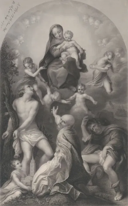 Framed Print : The Madonna of Saint Sebastian, with the Virgin and Child, surrounded by angels Framed Print : The Madonna of Saint Sebastian, with the Virgin and Child, surrounded by angels