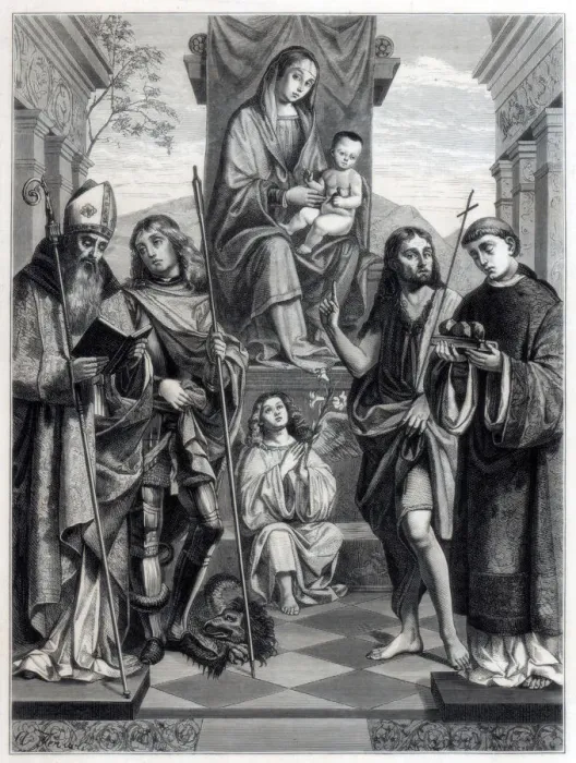Framed Print : Madonna seated on a Throne Surrounded with Saints, c1494-1517 (1870). Artist: Trichon Framed Print : Madonna seated on a Throne Surrounded with Saints, c1494-1517 (1870). Artist: Trichon