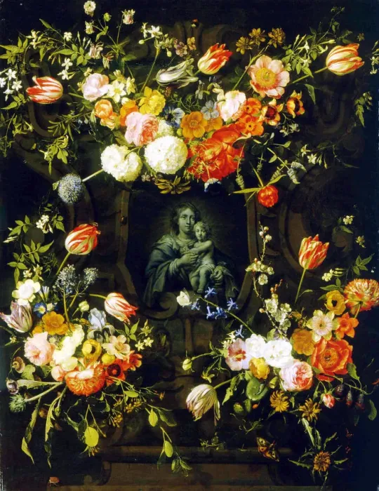 Framed Print : Madonna Surrounded by Flowers, 1662. Artist: Frans Ijkens Framed Print : Madonna Surrounded by Flowers, 1662. Artist: Frans Ijkens