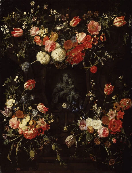 Madonna surrounded by flowers, 1662. Artist: Ykens, Frans (1601-1693)