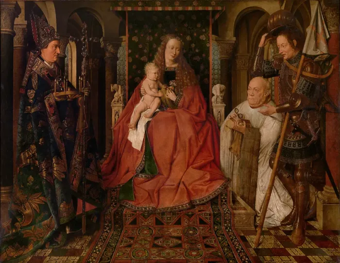 Framed Print : Madonna Surrounded by Saint George, Saint Donatianus of Reims... c1430s. Creator: Jan van Eyck Framed Print : Madonna Surrounded by Saint George, Saint Donatianus of Reims... c1430s. Creator: Jan van Eyck