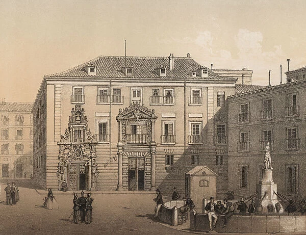 Madrid, building of the Monte de Piedad and Savings Bank in 1842, engraving 1870