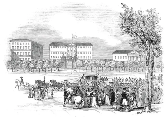 Framed Print : Madrid - the Queen passing La Buena Vista, in La Alcala, 1845. Creator: Unknown Framed Print : Madrid - the Queen passing La Buena Vista, in La Alcala, 1845. Creator: Unknown
