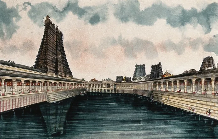 Framed Print : Madurai: the Golden Lotus tank, the temple tank at the Meenakshi -...(between 1800 & 1899?). Creator: Unknown Framed Print : Madurai: the Golden Lotus tank, the temple tank at the Meenakshi -...(between 1800 & 1899?). Creator: Unknown