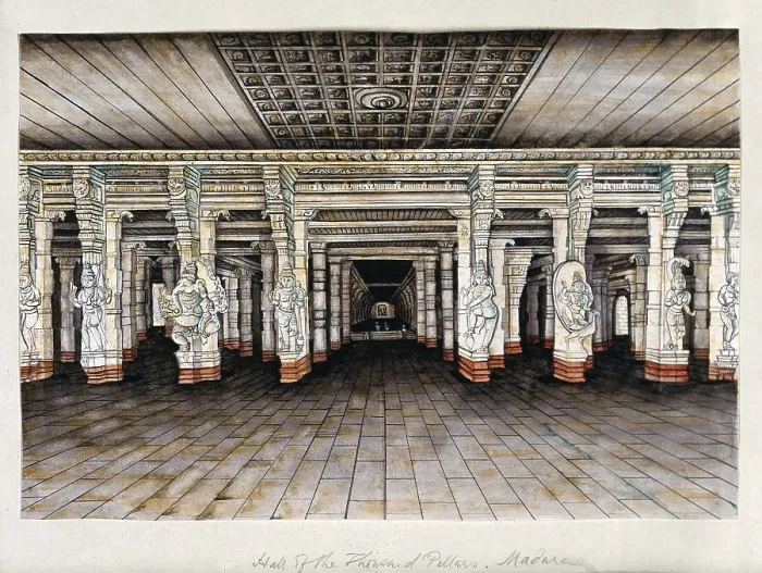 Framed Print : Madurai: the hall of a thousand pillars in the Meenakshi temple complex...(between 1800 and 1899?). Creator: Unknown Framed Print : Madurai: the hall of a thousand pillars in the Meenakshi temple complex...(between 1800 and 1899?). Creator: Unknown