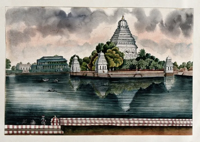 Framed Print : Madurai: a view of the tank and the Judge's house, (between 1800 and 1899?). Creator: Unknown. Madurai: a view of the tank and the Judge's house, (between 1800 and 1899?). Creator: Unknown Framed Print : Madurai: a view of the tank and the Judge's house, (between 1800 and 1899?). Creator: Unknown. Madurai: a view of the tank and the Judge's house, (between 1800 and 1899?). Creator: Unknown