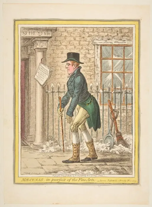 Framed Print : Maecenas, in pursuit of the Fine Arts. -Scene, Pall Mall; a Frosty Morning, May 9, 1808 Framed Print : Maecenas, in pursuit of the Fine Arts. -Scene, Pall Mall; a Frosty Morning, May 9, 1808