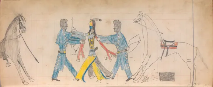 Framed Print : Maffet Ledger: Black Cavalry Officers and Indian, ca. 1874-81. Creator: Unknown Framed Print : Maffet Ledger: Black Cavalry Officers and Indian, ca. 1874-81. Creator: Unknown