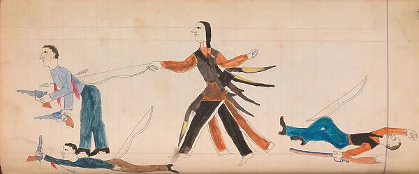 Maffet Ledger: Indian and three white men, ca. 1874-81. Creator: Unknown
