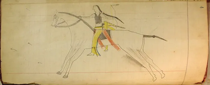 Framed Print : Maffet Ledger: Mounted Indian, ca. 1874-81. Creator: Unknown Framed Print : Maffet Ledger: Mounted Indian, ca. 1874-81. Creator: Unknown