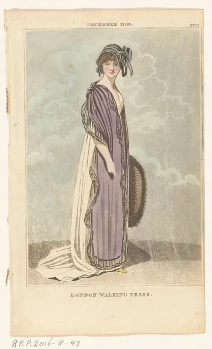 Framed Print : Magazine of Female Fashions of London and Paris, No.22, December 1799. London Walking Dress, 1799. Creator: Unknown Framed Print : Magazine of Female Fashions of London and Paris, No.22, December 1799. London Walking Dress, 1799. Creator: Unknown
