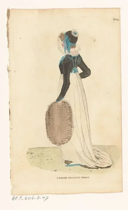 Framed Print : Magazine of Female Fashions of London and Paris, No.21. London Walking Dress, 1798-1806. Creator: Unknown Framed Print : Magazine of Female Fashions of London and Paris, No.21. London Walking Dress, 1798-1806. Creator: Unknown