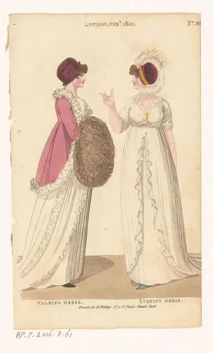 Framed Print : Magazine of Female Fashions of London and Paris. No. 36. London Feb. 1801: Walking Dress... 1801. Creator: Unknown Framed Print : Magazine of Female Fashions of London and Paris. No. 36. London Feb. 1801: Walking Dress... 1801. Creator: Unknown
