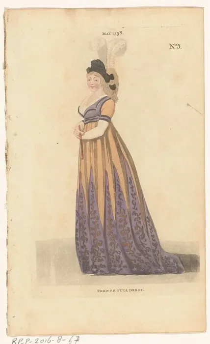 Framed Print : Magazine of Female Fashions of London and Paris, No. 5, May 1798: French Full Dress, 1798. Creator: Unknown Framed Print : Magazine of Female Fashions of London and Paris, No. 5, May 1798: French Full Dress, 1798. Creator: Unknown