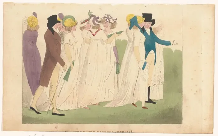 Framed Print : Magazine of Female Fashions of London and Paris: Kensington Gardens June 1798, 1798. Creator: Unknown Framed Print : Magazine of Female Fashions of London and Paris: Kensington Gardens June 1798, 1798. Creator: Unknown
