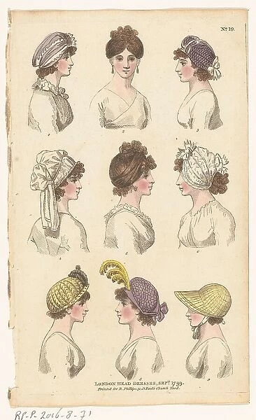 Magazine of Female Fashions of London and Paris. No. 19: London head dresses, Sept. 1799, 1799. Creator: Unknown
