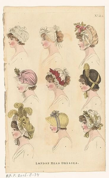 Magazine of Female Fashions of London and Paris, No.31.2, London Head Dresses, 1798-1806. Creator: Unknown