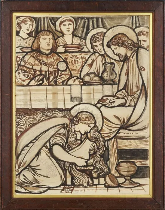 Framed Print : The Magdalen anointing Christ's Feet, 1863. Creator: Sir Edward Coley Burne-Jones Framed Print : The Magdalen anointing Christ's Feet, 1863. Creator: Sir Edward Coley Burne-Jones
