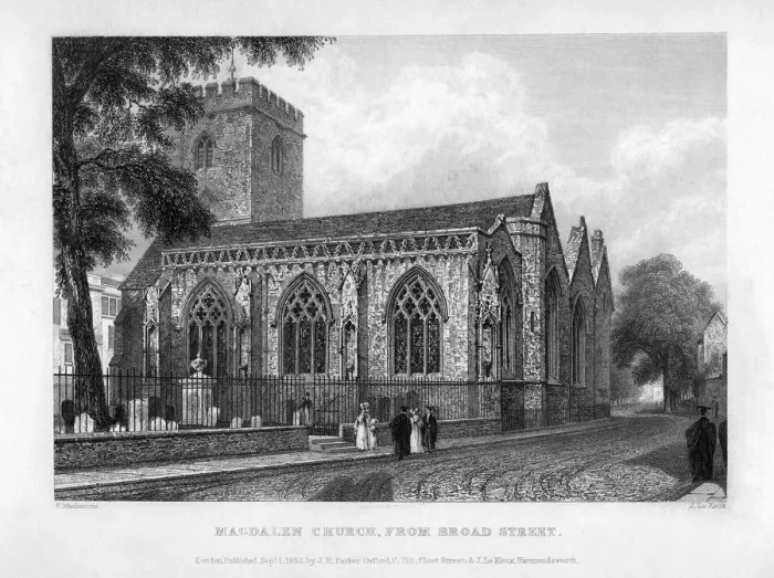Framed Print : Magdalen Church, from Broad Street, Oxford, 1833. Artist: John Le Keux Framed Print : Magdalen Church, from Broad Street, Oxford, 1833. Artist: John Le Keux