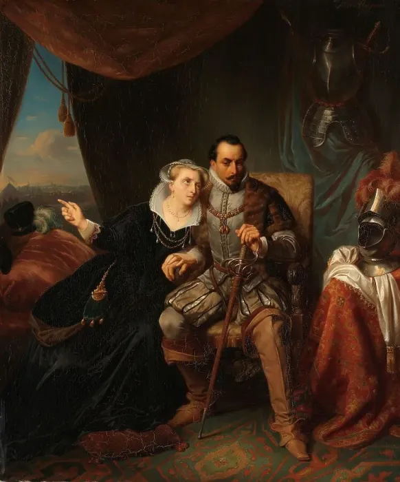 Framed Print : Magdalena Moons Begs her Fiancé Francisco Valdez to Postpone the Storming of Leiden another night, Creator: Simon Opzoomer. Magdalena Moons Begs her Fiancé Francisco Valdez to Postpone the Storming of Leiden another night Framed Print : Magdalena Moons Begs her Fiancé Francisco Valdez to Postpone the Storming of Leiden another night, Creator: Simon Opzoomer. Magdalena Moons Begs her Fiancé Francisco Valdez to Postpone the Storming of Leiden another night
