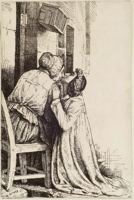 Framed Print : Maggie Ross (The Kiss), 1898. Creator: William Strang Framed Print : Maggie Ross (The Kiss), 1898. Creator: William Strang