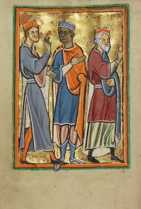 Framed Print : The Magi Approaching Herod; Illustrated Vita Christi, with devotional supplements, about 1190-1200. Creator: Unknown Framed Print : The Magi Approaching Herod; Illustrated Vita Christi, with devotional supplements, about 1190-1200. Creator: Unknown